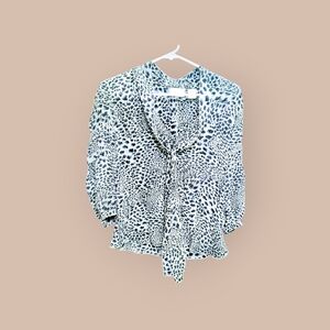 Animal Print Blouse with Tie Neck